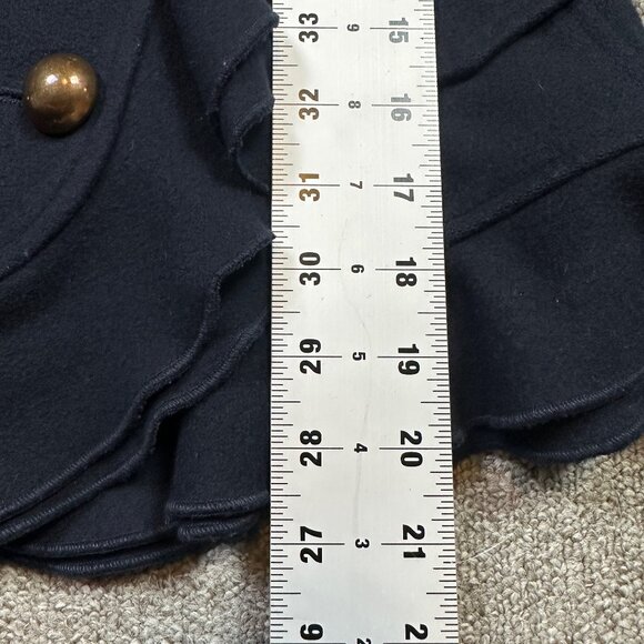 SUNNER Ruffle Trim Military Brass Button Wool Cashmere Blend Coat Navy Blue Sm - Picture 4 of 6